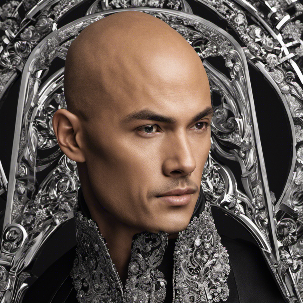 An image of Glen, surrounded by various razors, with a mirror reflecting his bald head