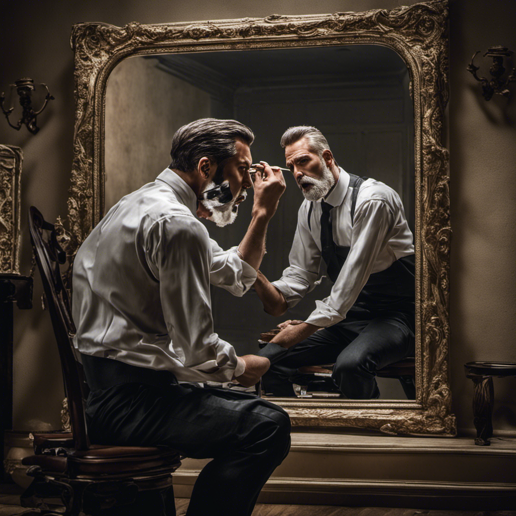 An image showcasing Job, a man with a pained expression, sitting in front of a mirror