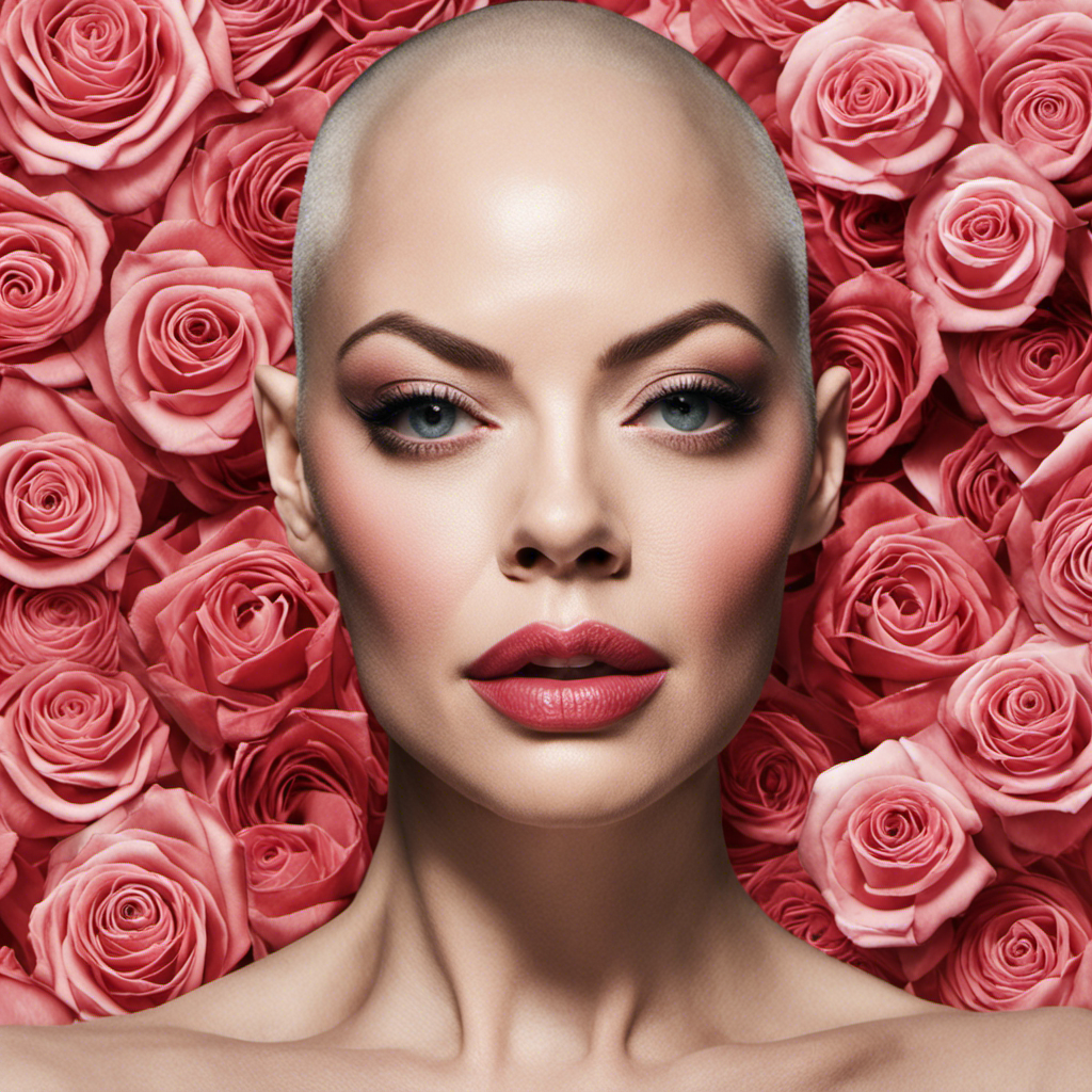 An image capturing Rose McGowan's transformation as she confidently shaves her head, embracing her vulnerability and rebellion