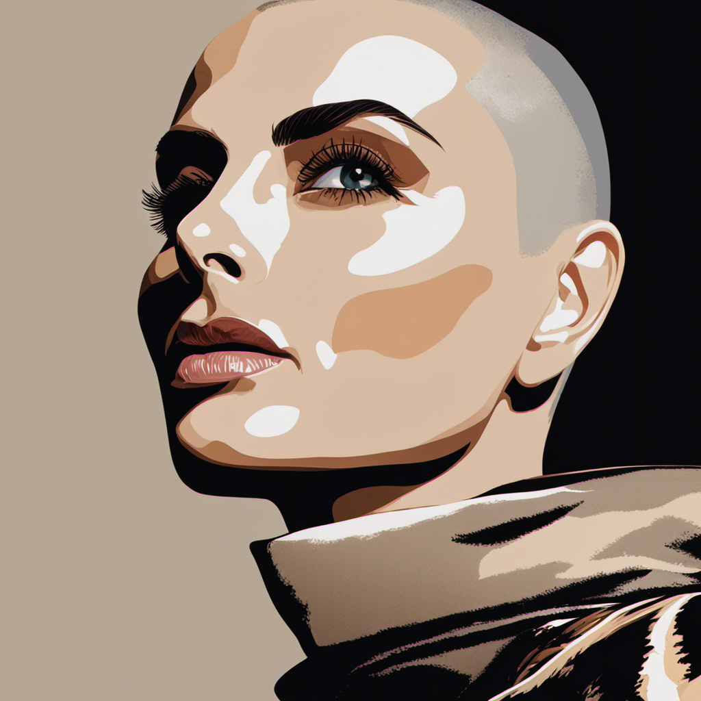 An image capturing the essence of Sinead O'Connor's bold choice to shave her head: a close-up of a razor gliding over a head, revealing smooth, empowering skin, as strands of hair gracefully fall to the ground
