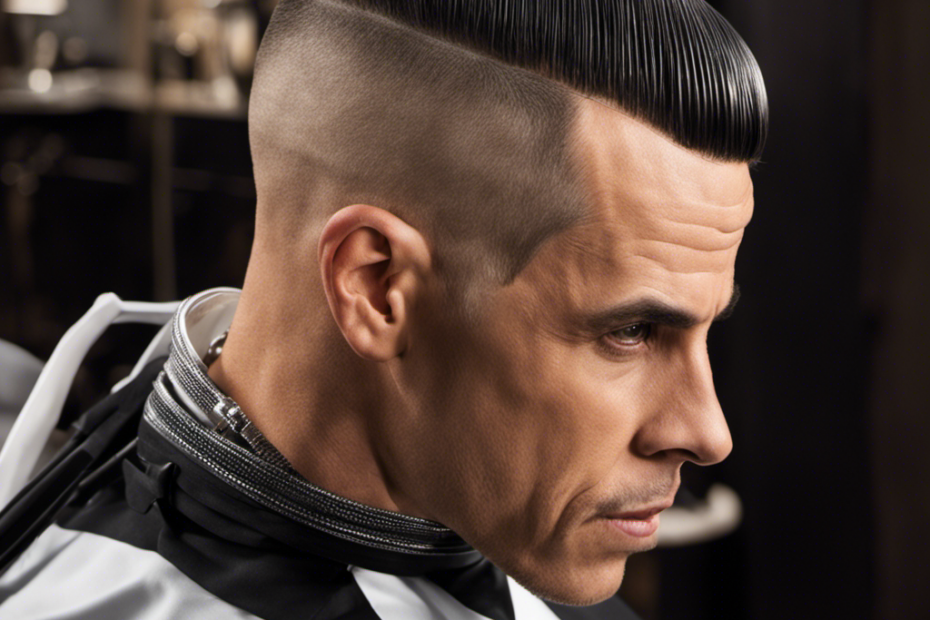 An image of Steve-O's gleaming scalp as a razor glides effortlessly over it, capturing the precise moment when his hair transforms into a smooth, shiny canvas