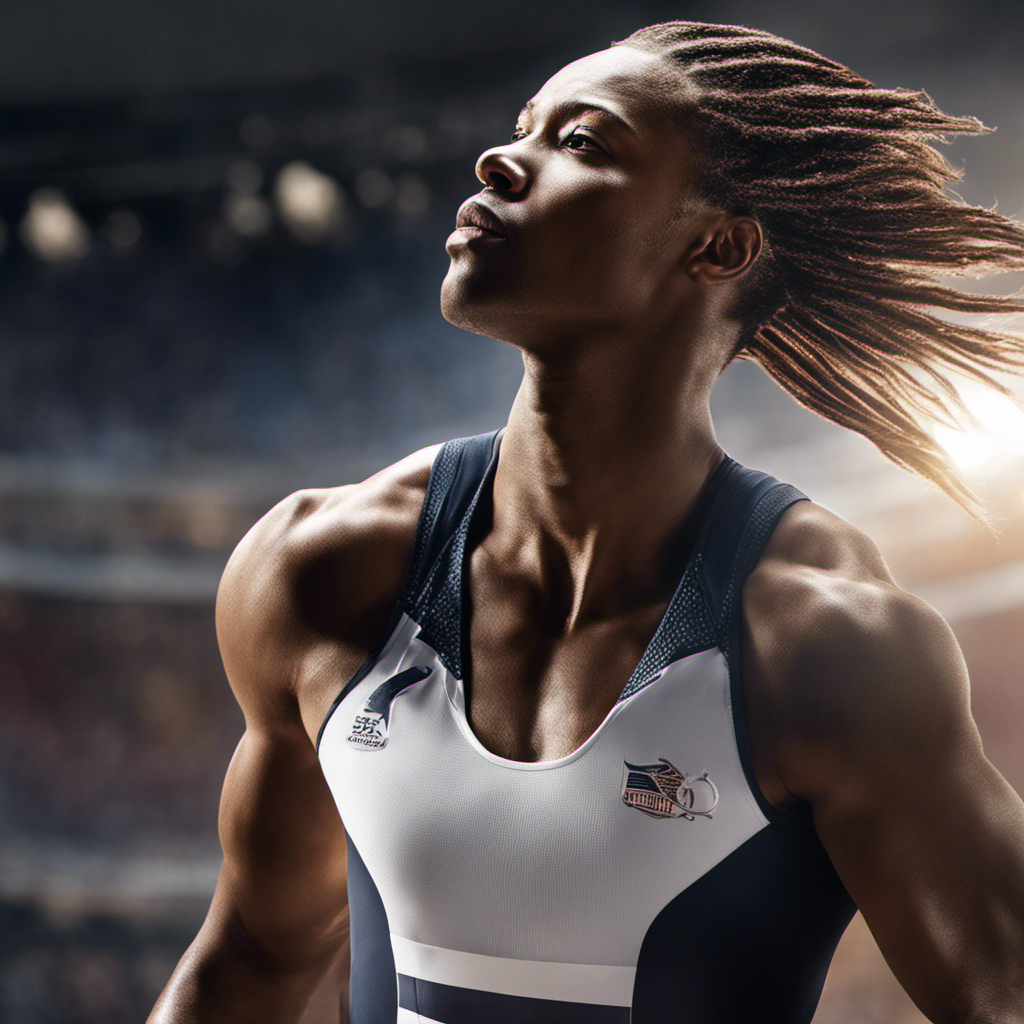 An image showcasing a track athlete with flowing locks, each strand glistening in the sunlight, emphasizing the mystery behind their decision not to shave their head