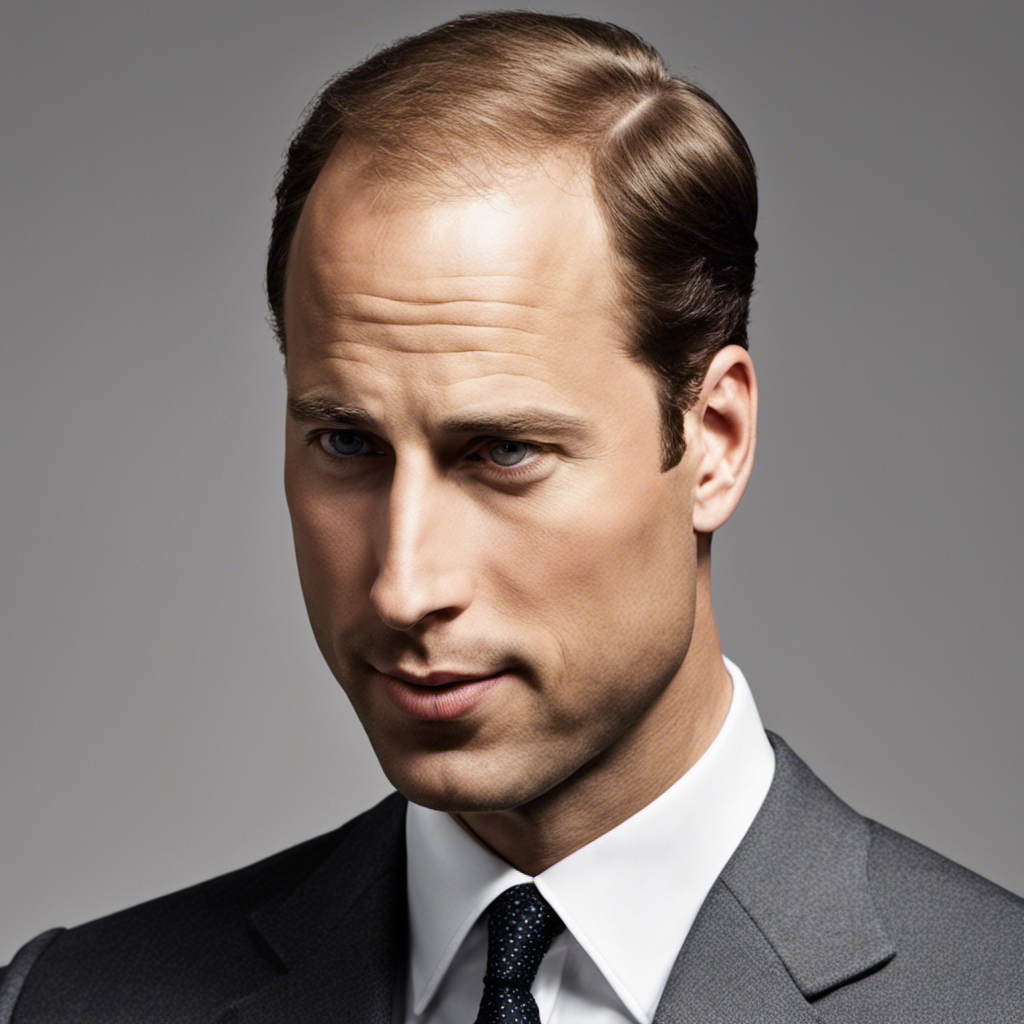 An image showcasing Prince William's signature hairstyle, capturing his distinct receding hairline with a neatly trimmed beard