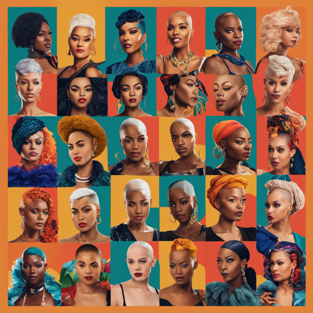 An image showcasing a diverse group of confident women on the Women Who Shave Their Head subreddit, rocking their bold, shaved hairstyles with pride